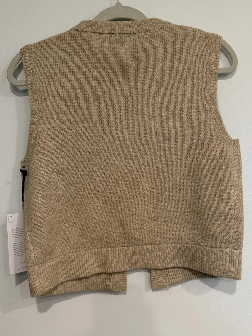 Sincerely Jules Tan Knit Sweater Vest Gold Toggle Size Small NWT